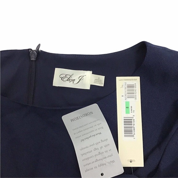 Eliza J Navy Blue Gathered Cocktail Sheath Dress, 3/4 Sleeve Women's Size 8 - Picture 5 of 5